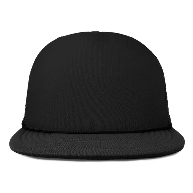DALIX Flat Billed Trucker Cap with Mesh Back in Black - Image 3